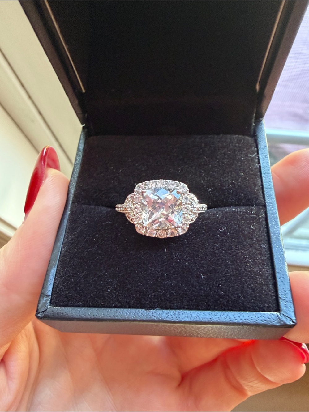 Helzberg Diamonds Silver-Tone Halo Cushion Ring - White